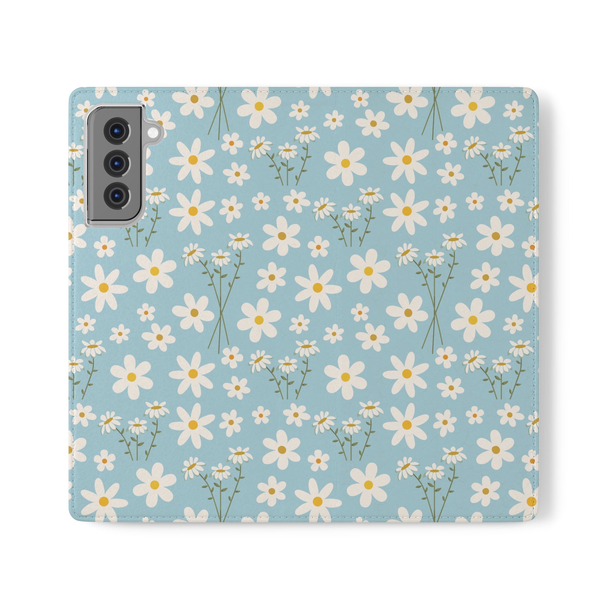 Sky Blue Daisy Flip Phone Case Cover with Pockets - Phone Case - Kristine Celestine