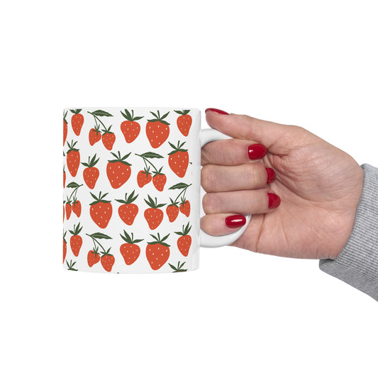 Tropical Strawberry Mug Ceramic Coffee Mug Strawberries Mug Spring Mug Summer Mug Cute Strawberry Cup