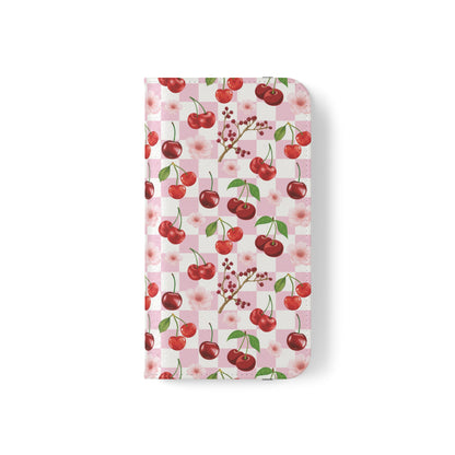 Cherry Checkerboard Flip Phone Case Cover with Pockets - Phone Case - Kristine Celestine