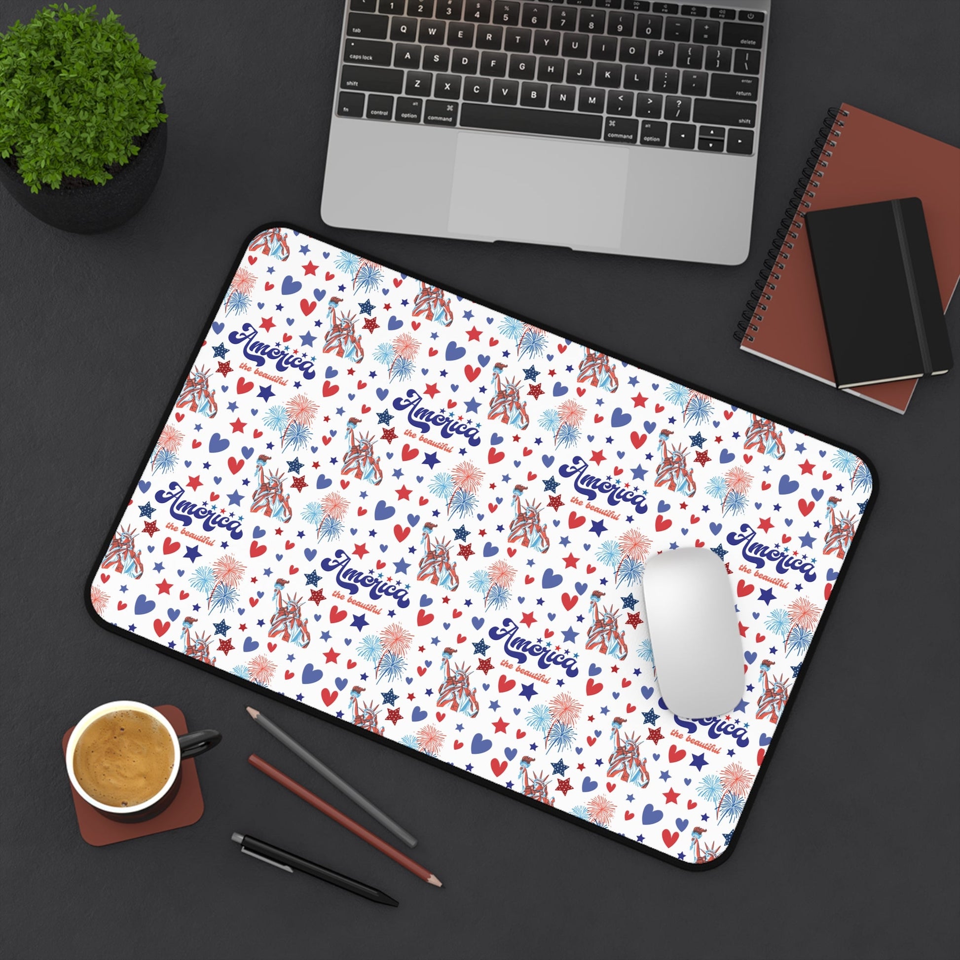 America the Beautiful Desk Mat Fourth of July USA Computer Mat Red White and Blue Office Mat - Home Decor - Kristine Celestine