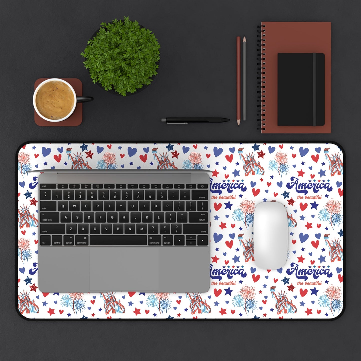 America the Beautiful Desk Mat Fourth of July USA Computer Mat Red White and Blue Office Mat - Home Decor - Kristine Celestine