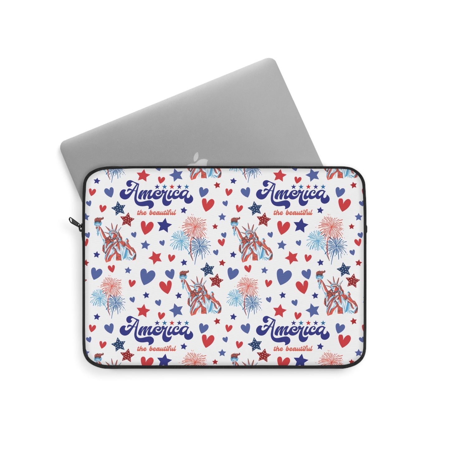 America the Beautiful Laptop Sleeve USA Statue of Liberty Laptop Pouch Red Whtie and Blue Summer Laptop Bag Laptop Case Spring Laptop Protector Cute Tablet Sleeve Pretty Tablet Case Adorable Tablet Pouch - Laptop Sleeve - Kristine Celestine