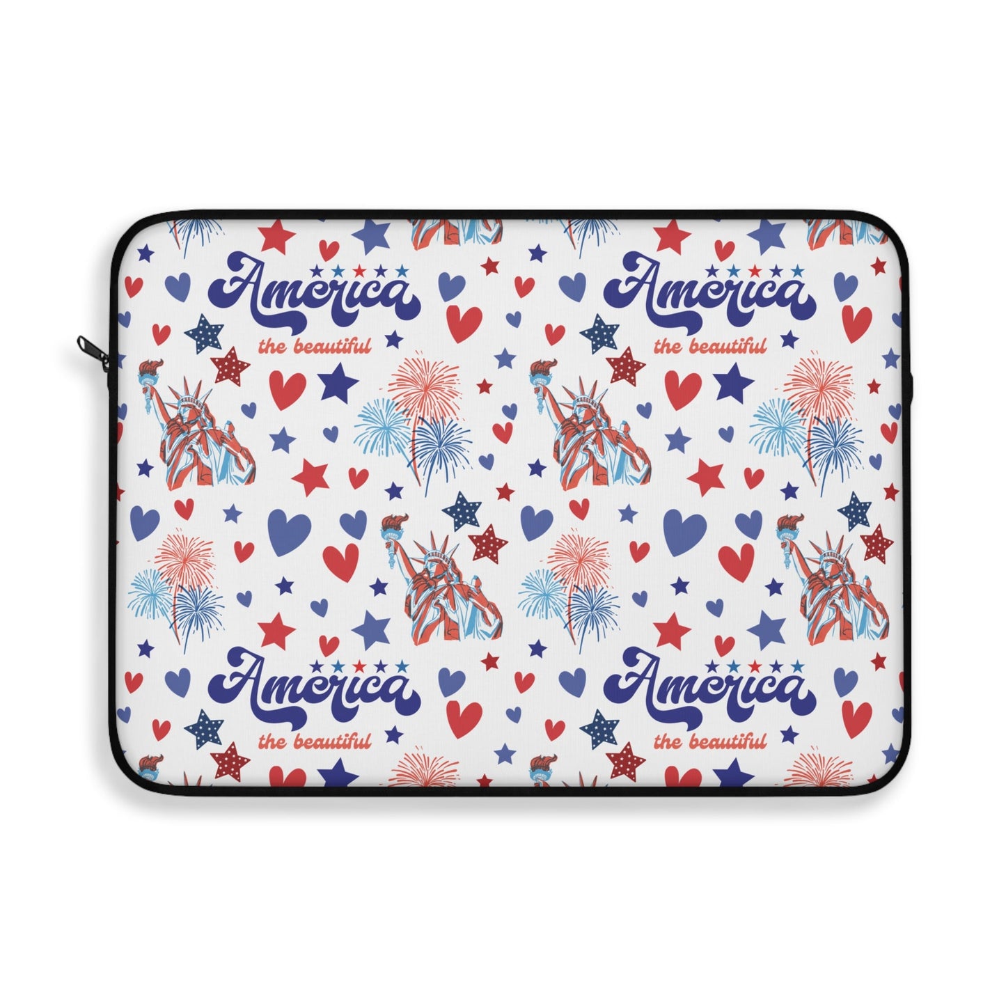 America the Beautiful Laptop Sleeve USA Statue of Liberty Laptop Pouch Red Whtie and Blue Summer Laptop Bag Laptop Case Spring Laptop Protector Cute Tablet Sleeve Pretty Tablet Case Adorable Tablet Pouch - Laptop Sleeve - Kristine Celestine