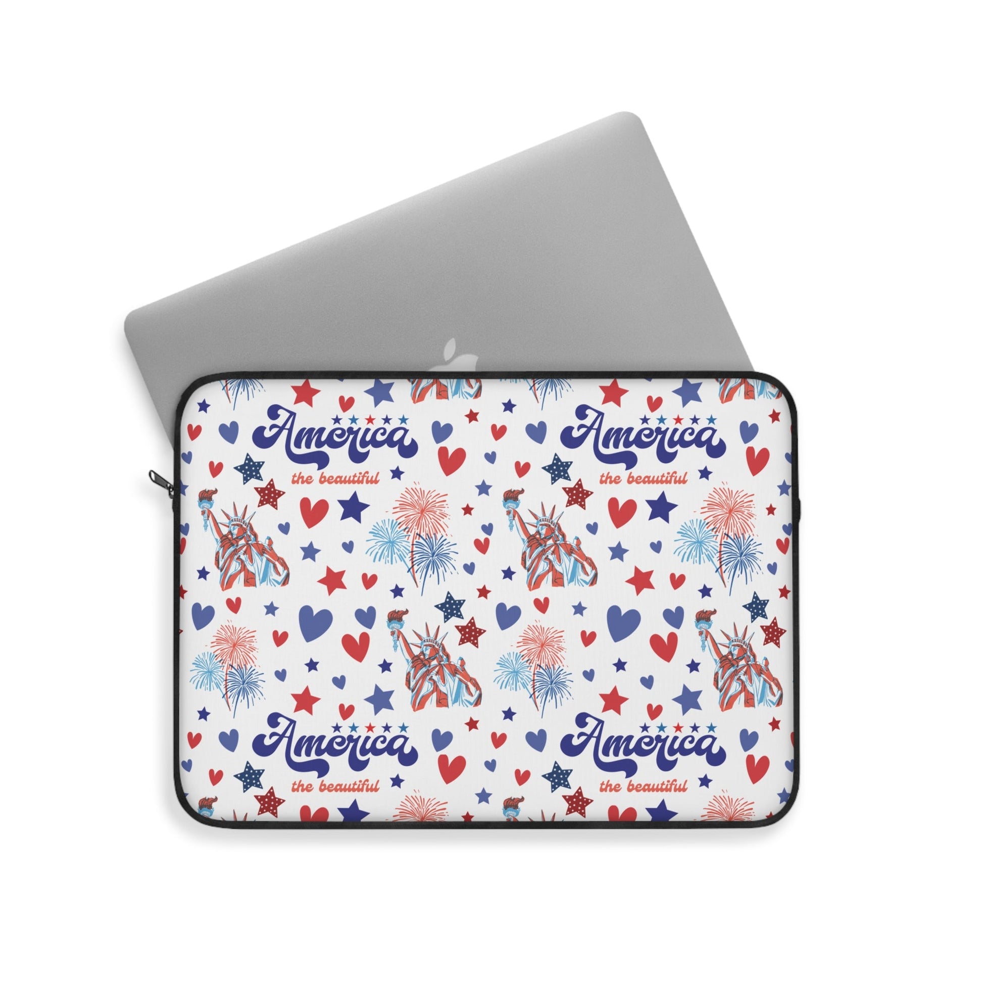 America the Beautiful Laptop Sleeve USA Statue of Liberty Laptop Pouch Red Whtie and Blue Summer Laptop Bag Laptop Case Spring Laptop Protector Cute Tablet Sleeve Pretty Tablet Case Adorable Tablet Pouch - Laptop Sleeve - Kristine Celestine