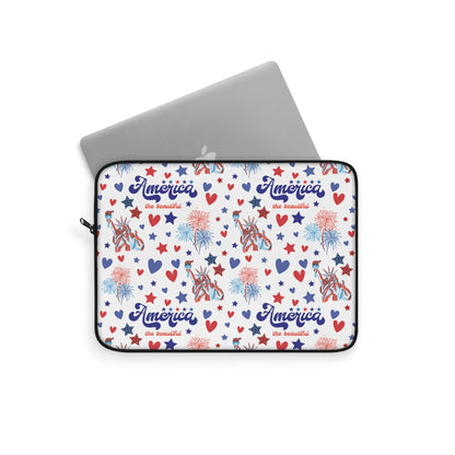 America the Beautiful Laptop Sleeve USA Statue of Liberty Laptop Pouch Red Whtie and Blue Summer Laptop Bag Laptop Case Spring Laptop Protector Cute Tablet Sleeve Pretty Tablet Case Adorable Tablet Pouch - Laptop Sleeve - Kristine Celestine