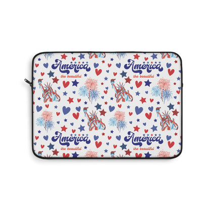 America the Beautiful Laptop Sleeve USA Statue of Liberty Laptop Pouch Red Whtie and Blue Summer Laptop Bag Laptop Case Spring Laptop Protector Cute Tablet Sleeve Pretty Tablet Case Adorable Tablet Pouch - Laptop Sleeve - Kristine Celestine