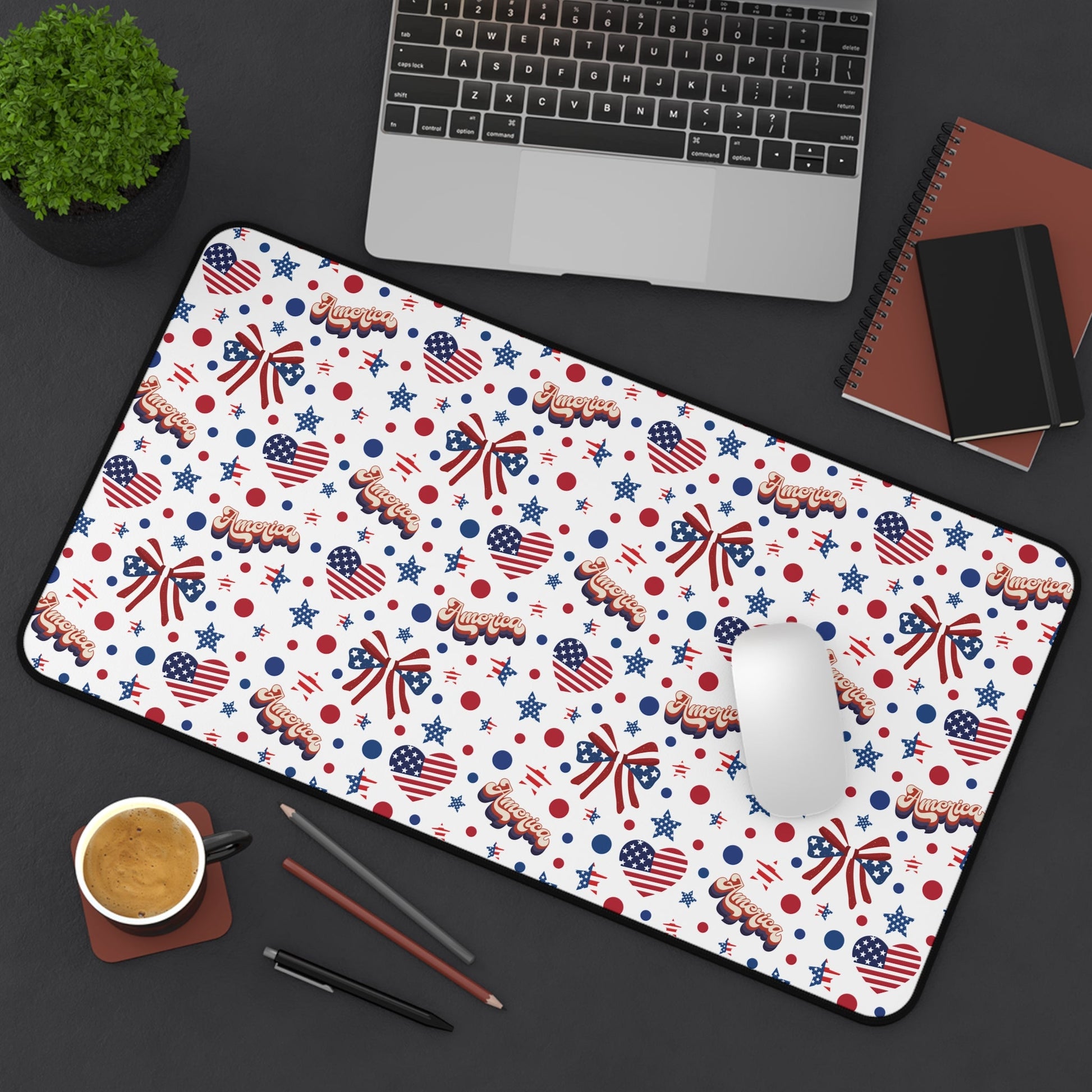 America's Sweetheart and Bows Desk Mat Fourth of July USA Computer Mat Red White and Blue Office Mat - Home Decor - Kristine Celestine