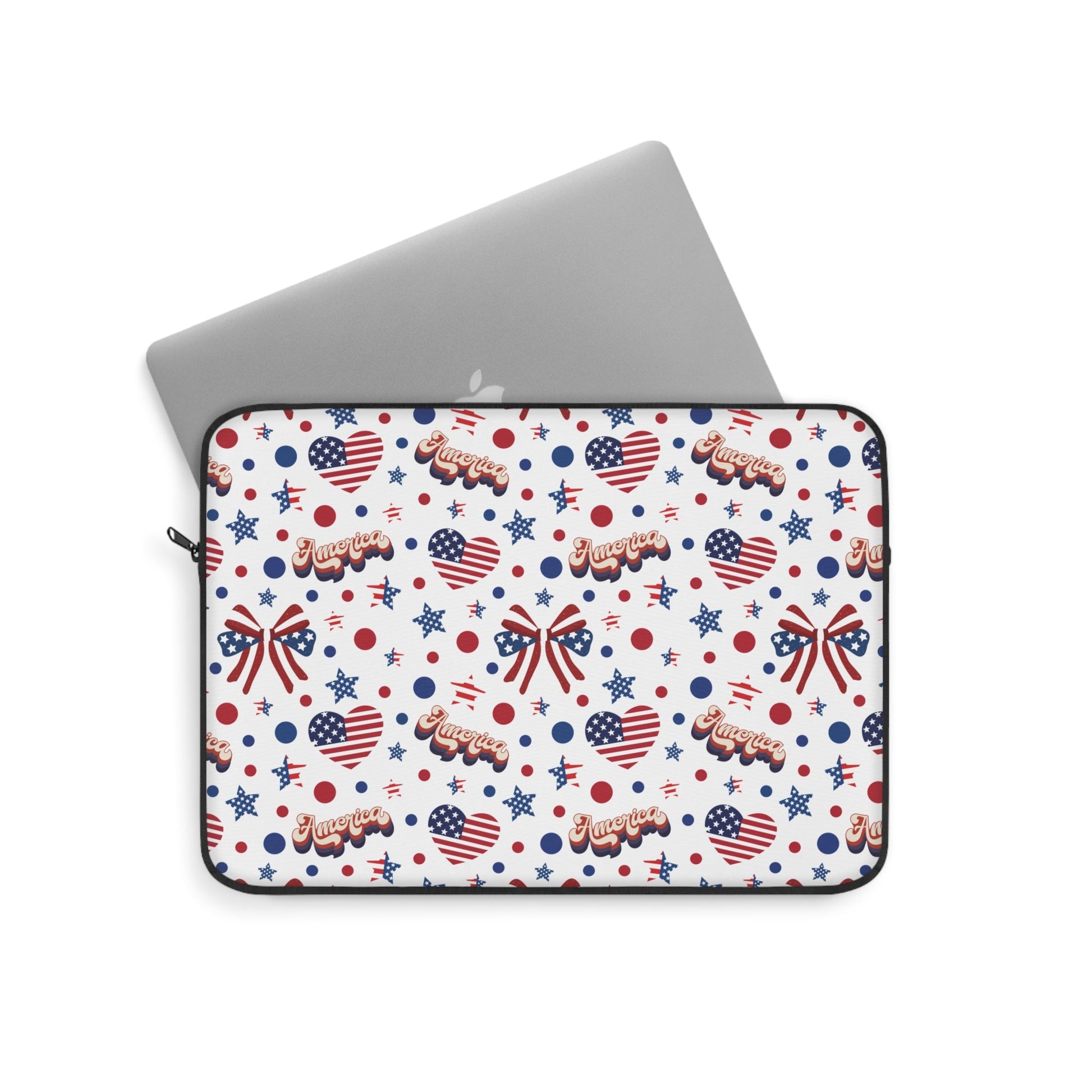 America's Sweetheart and Bows Laptop Sleeve Cute USA Themed Laptop Pouch 4th of July Summer Laptop Bag Laptop Case Spring Laptop Protector Cute Tablet Sleeve Pretty Tablet Case Adorable Tablet Pouch - Laptop Sleeve - Kristine Celestine