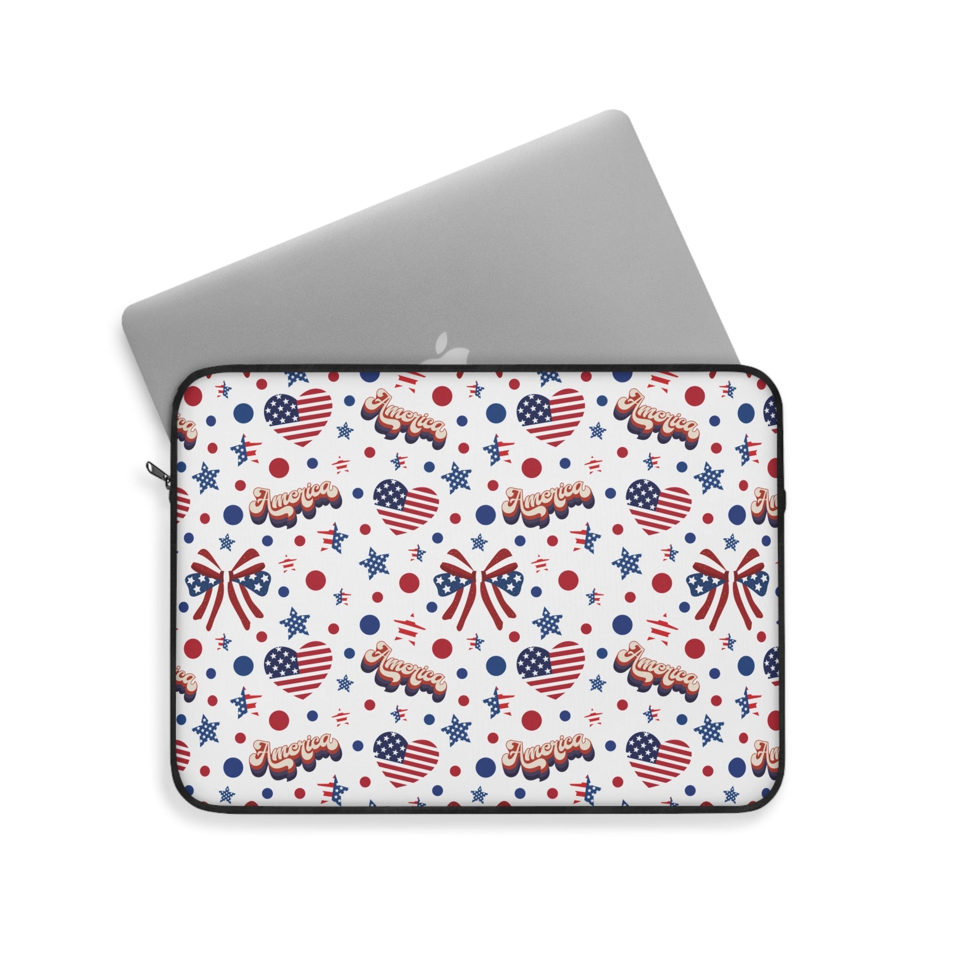 America's Sweetheart and Bows Laptop Sleeve Cute USA Themed Laptop Pouch 4th of July Summer Laptop Bag Laptop Case Spring Laptop Protector Cute Tablet Sleeve Pretty Tablet Case Adorable Tablet Pouch - Laptop Sleeve - Kristine Celestine