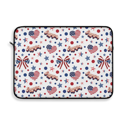 America's Sweetheart and Bows Laptop Sleeve Cute USA Themed Laptop Pouch 4th of July Summer Laptop Bag Laptop Case Spring Laptop Protector Cute Tablet Sleeve Pretty Tablet Case Adorable Tablet Pouch - Laptop Sleeve - Kristine Celestine