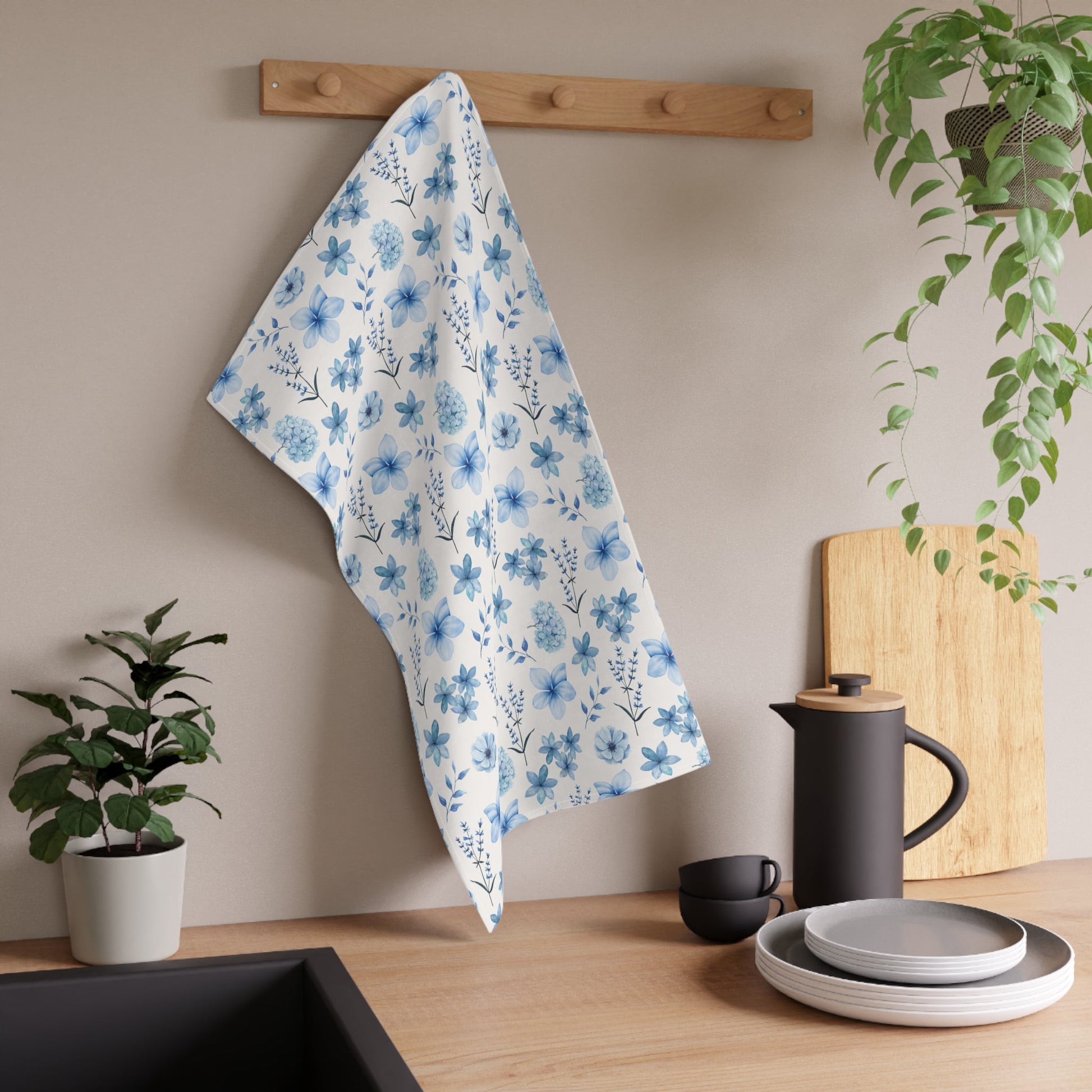 Snowy Blue Flowers Kitchen Towel - Kitchen Towel - Kristine Celestine