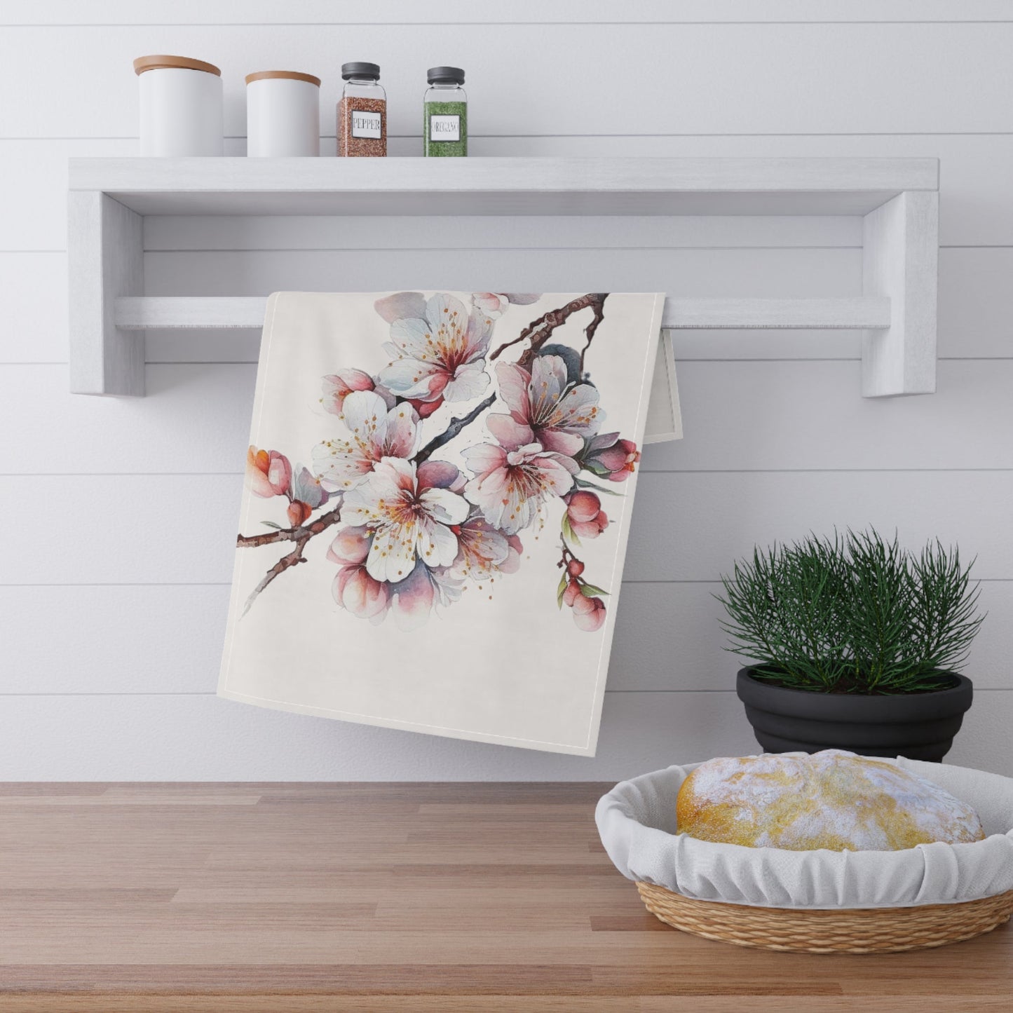 White Flower Kitchen Towel (vC) - Kitchen Towel - Kristine Celestine