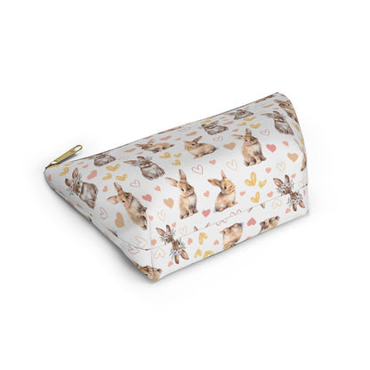 Bunny Love Accessory Pouch with T - bottom Spring Floral Rabbits Pouch for Makeup Small Bag for School Supplies Flower Bunnies Zipper Pouch - Bags - Kristine Celestine