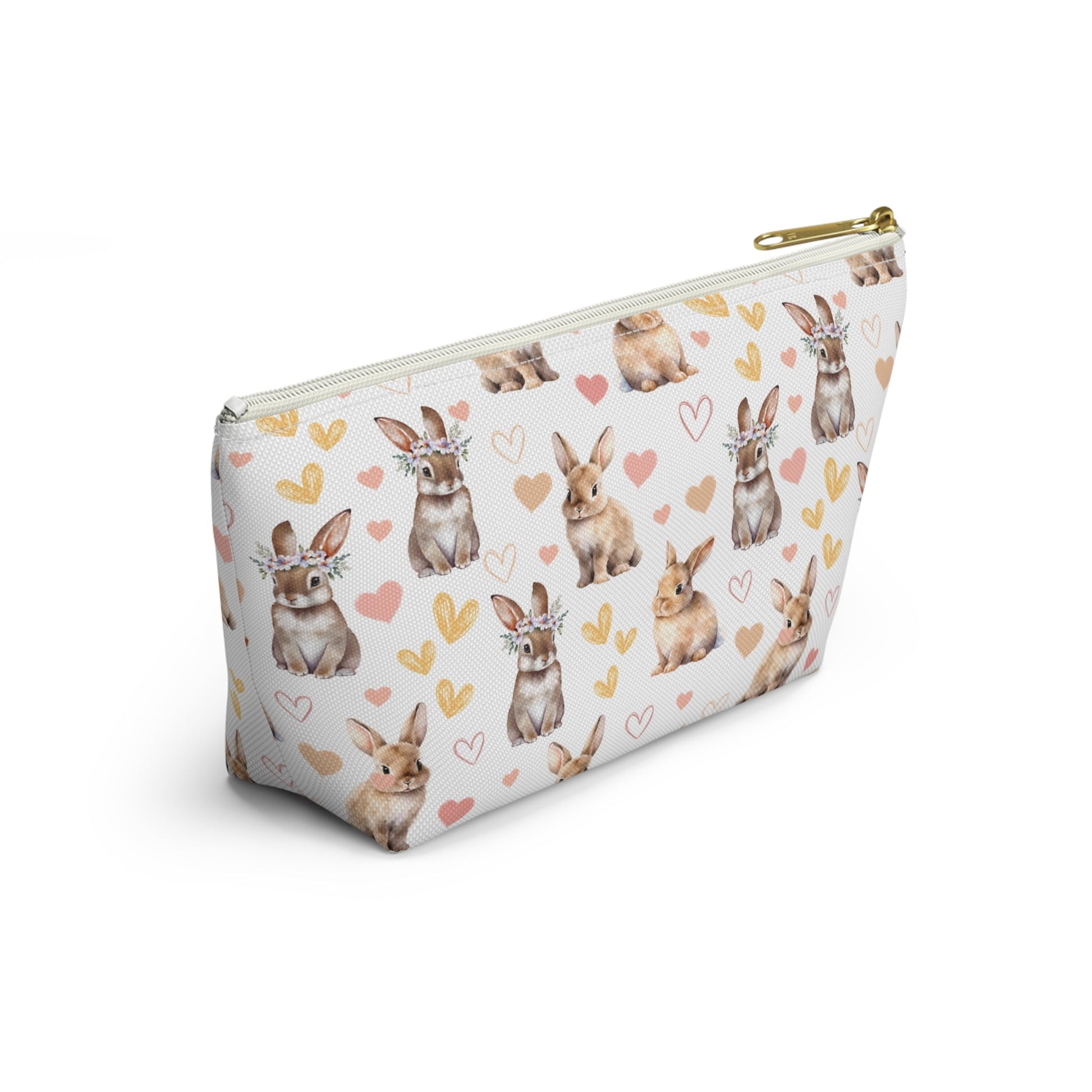 Bunny Love Accessory Pouch with T - bottom Spring Floral Rabbits Pouch for Makeup Small Bag for School Supplies Flower Bunnies Zipper Pouch - Bags - Kristine Celestine