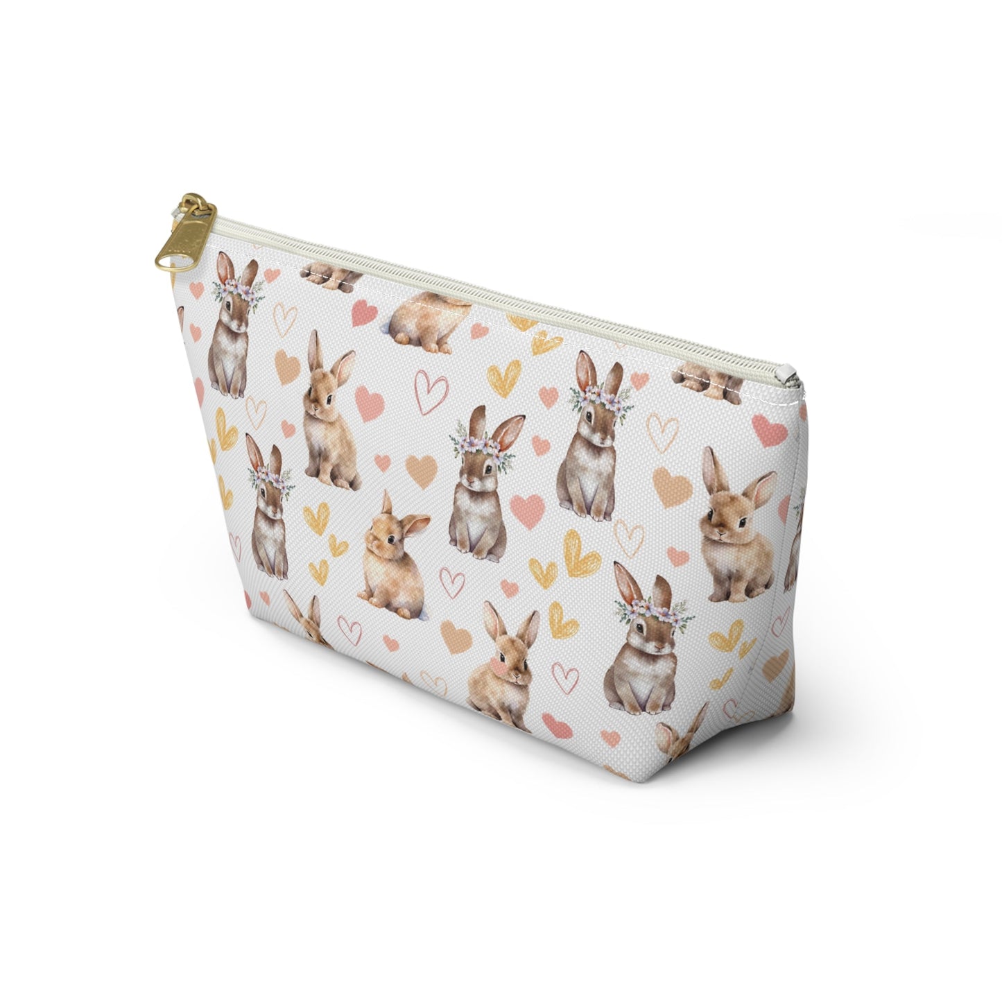 Bunny Love Accessory Pouch with T - bottom Spring Floral Rabbits Pouch for Makeup Small Bag for School Supplies Flower Bunnies Zipper Pouch - Bags - Kristine Celestine