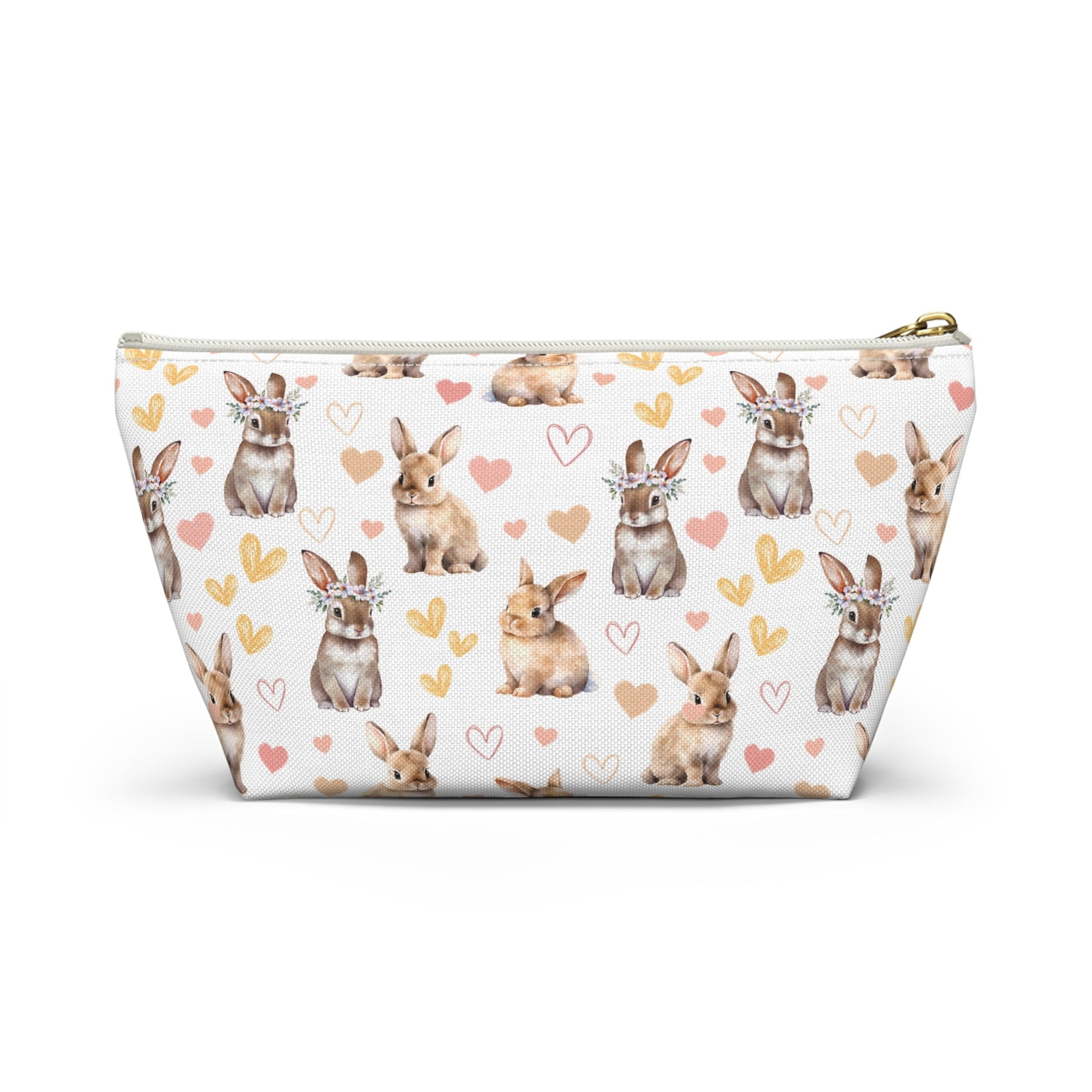 Bunny Love Accessory Pouch with T - bottom Spring Floral Rabbits Pouch for Makeup Small Bag for School Supplies Flower Bunnies Zipper Pouch - Bags - Kristine Celestine