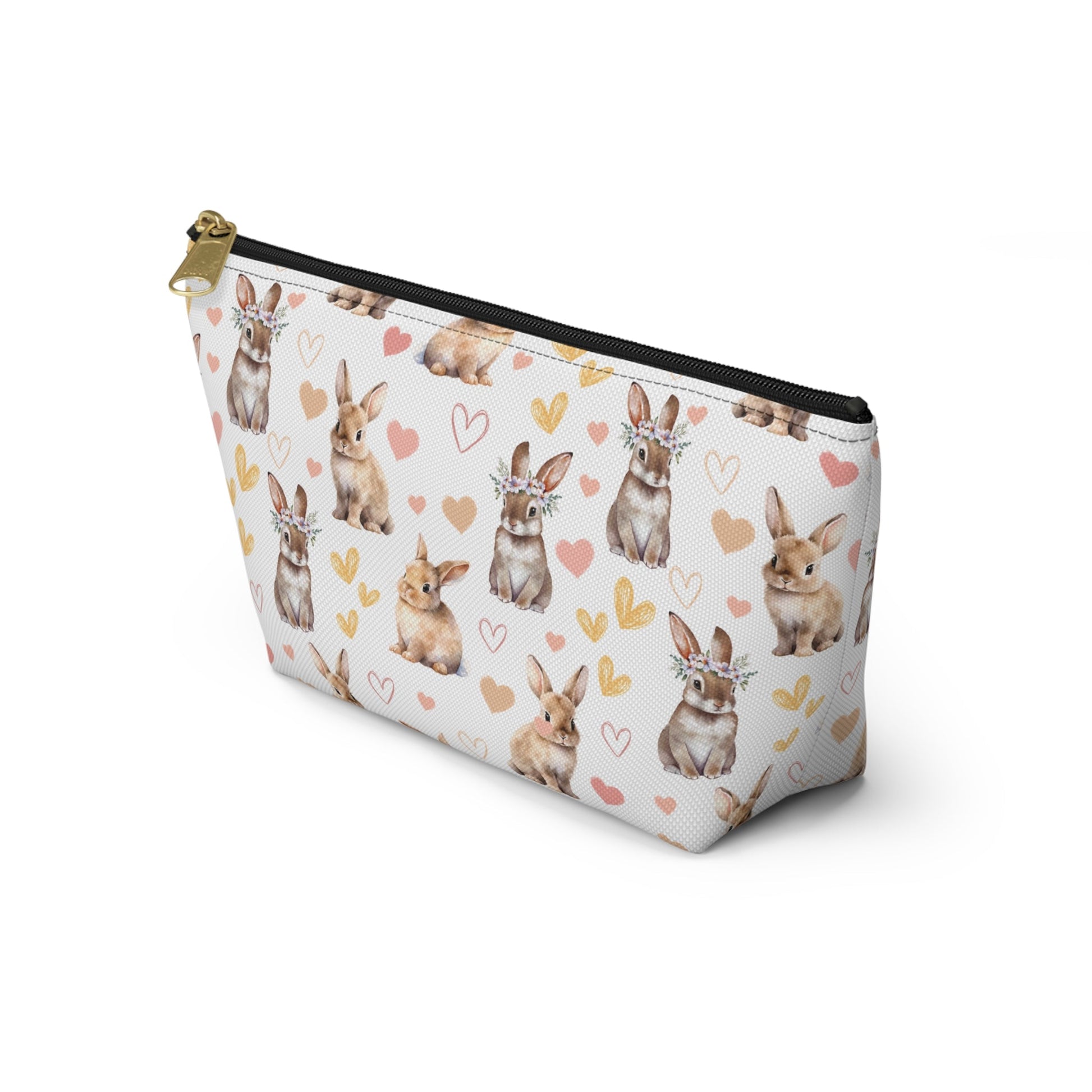 Bunny Love Accessory Pouch with T - bottom Spring Floral Rabbits Pouch for Makeup Small Bag for School Supplies Flower Bunnies Zipper Pouch - Bags - Kristine Celestine