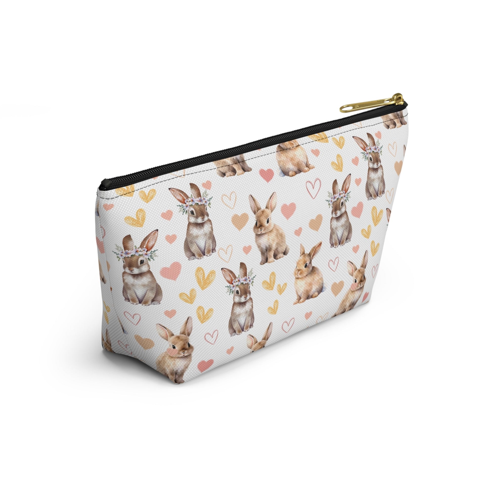 Bunny Love Accessory Pouch with T - bottom Spring Floral Rabbits Pouch for Makeup Small Bag for School Supplies Flower Bunnies Zipper Pouch - Bags - Kristine Celestine