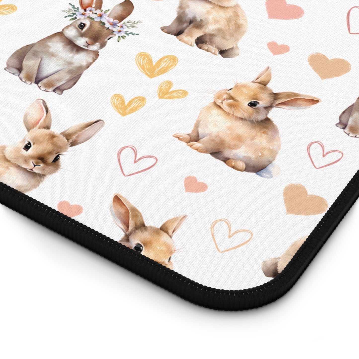 Bunny Love Desk Mat Cute Floral Rabbits Computer Mat Flower Crown Bunnies Office Mat - Home Decor - Kristine Celestine