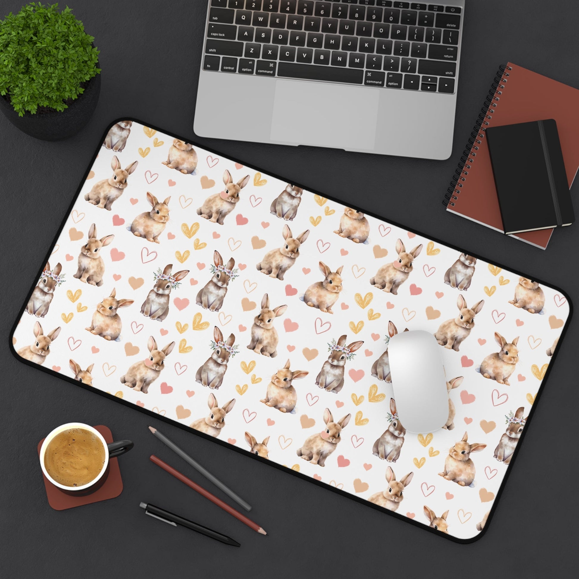 Bunny Love Desk Mat Cute Floral Rabbits Computer Mat Flower Crown Bunnies Office Mat - Home Decor - Kristine Celestine