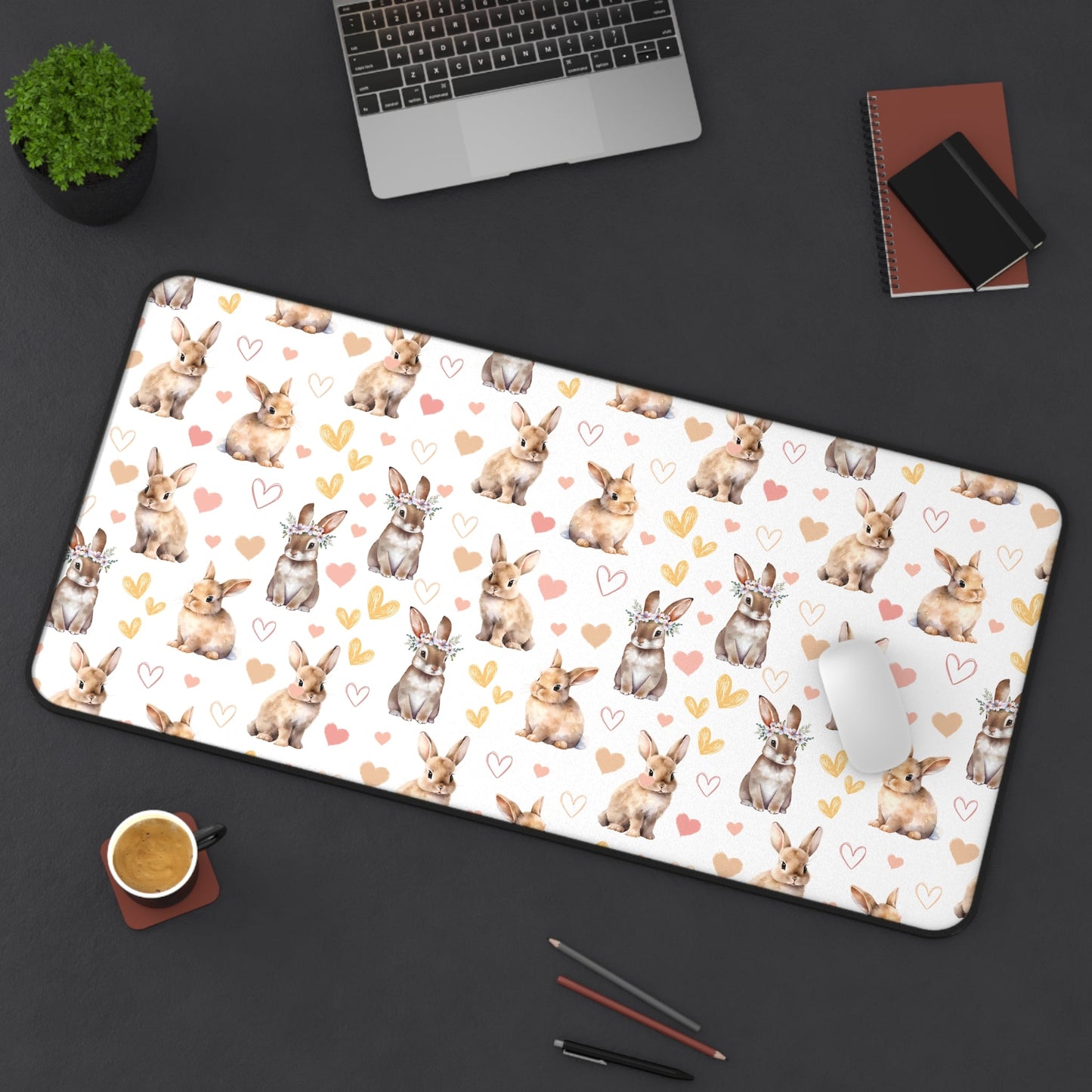 Bunny Love Desk Mat Cute Floral Rabbits Computer Mat Flower Crown Bunnies Office Mat - Home Decor - Kristine Celestine