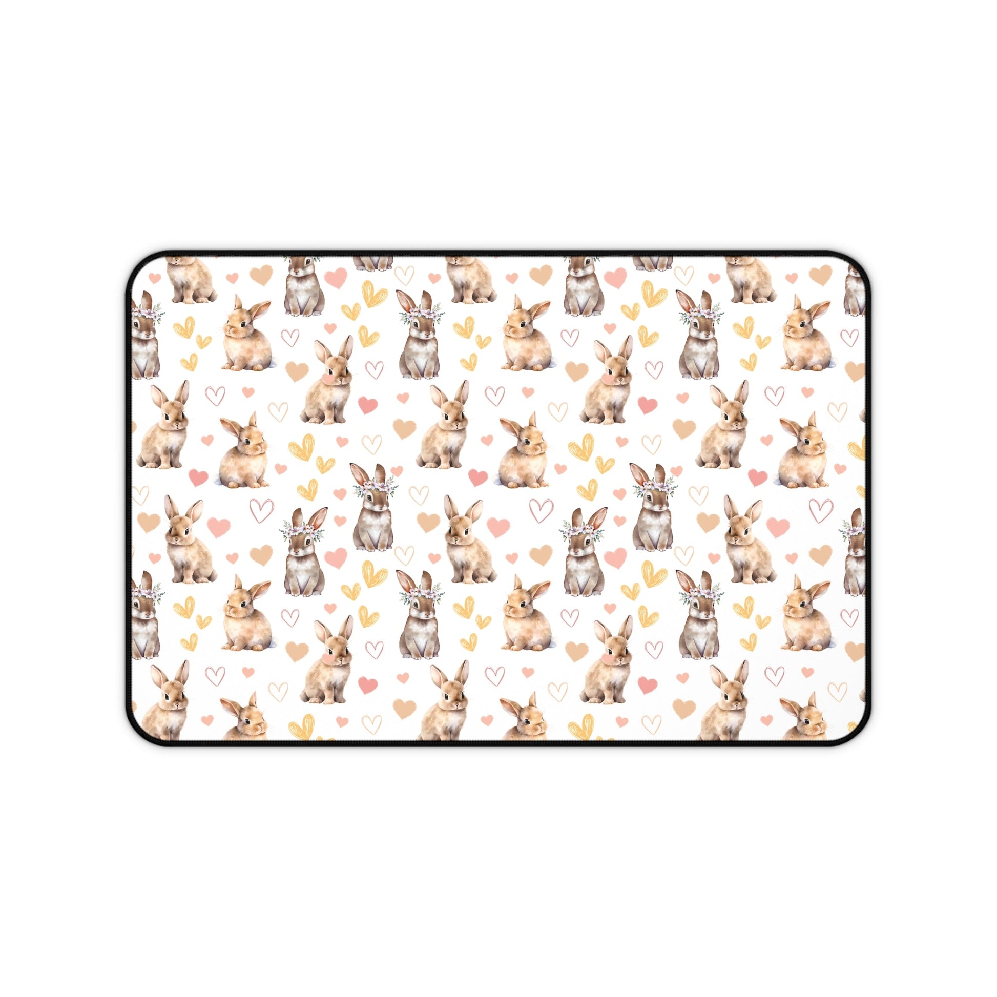 Bunny Love Desk Mat Cute Floral Rabbits Computer Mat Flower Crown Bunnies Office Mat - Home Decor - Kristine Celestine