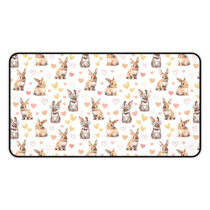 Bunny Love Desk Mat Cute Floral Rabbits Computer Mat Flower Crown Bunnies Office Mat - Home Decor - Kristine Celestine