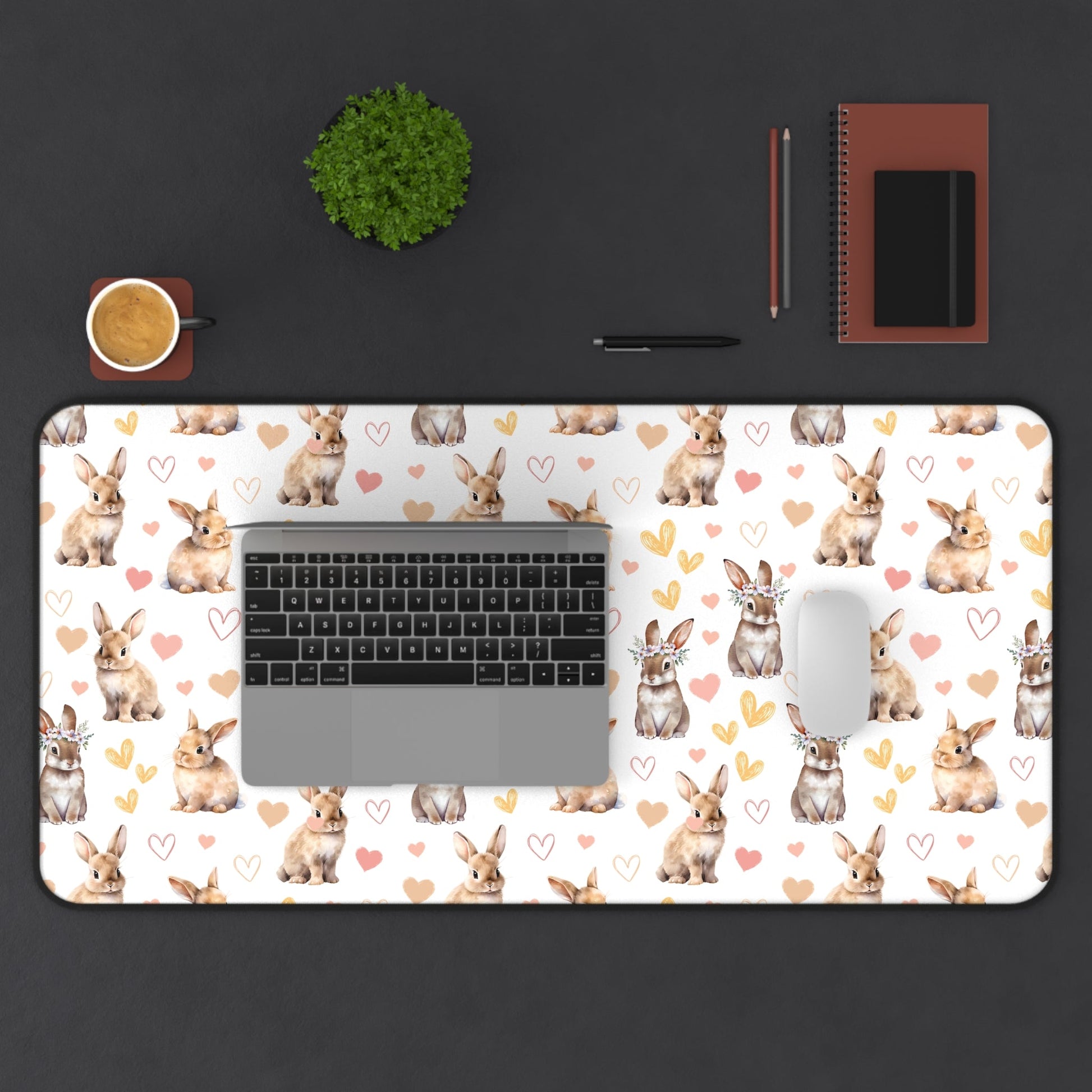 Bunny Love Desk Mat Cute Floral Rabbits Computer Mat Flower Crown Bunnies Office Mat - Home Decor - Kristine Celestine