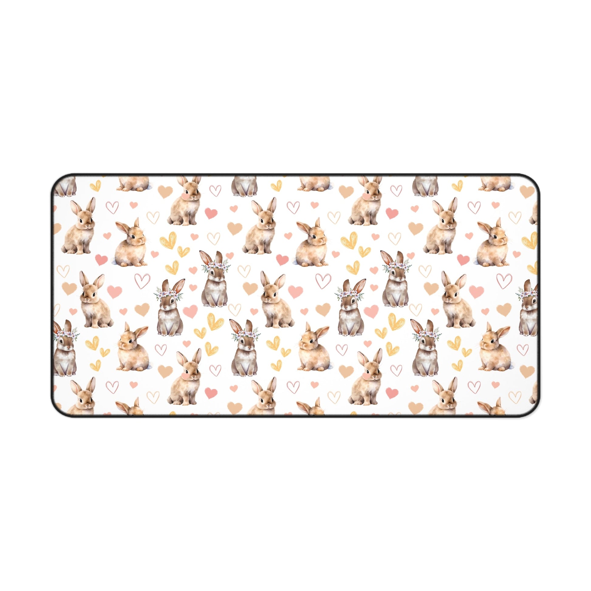 Bunny Love Desk Mat Cute Floral Rabbits Computer Mat Flower Crown Bunnies Office Mat - Home Decor - Kristine Celestine