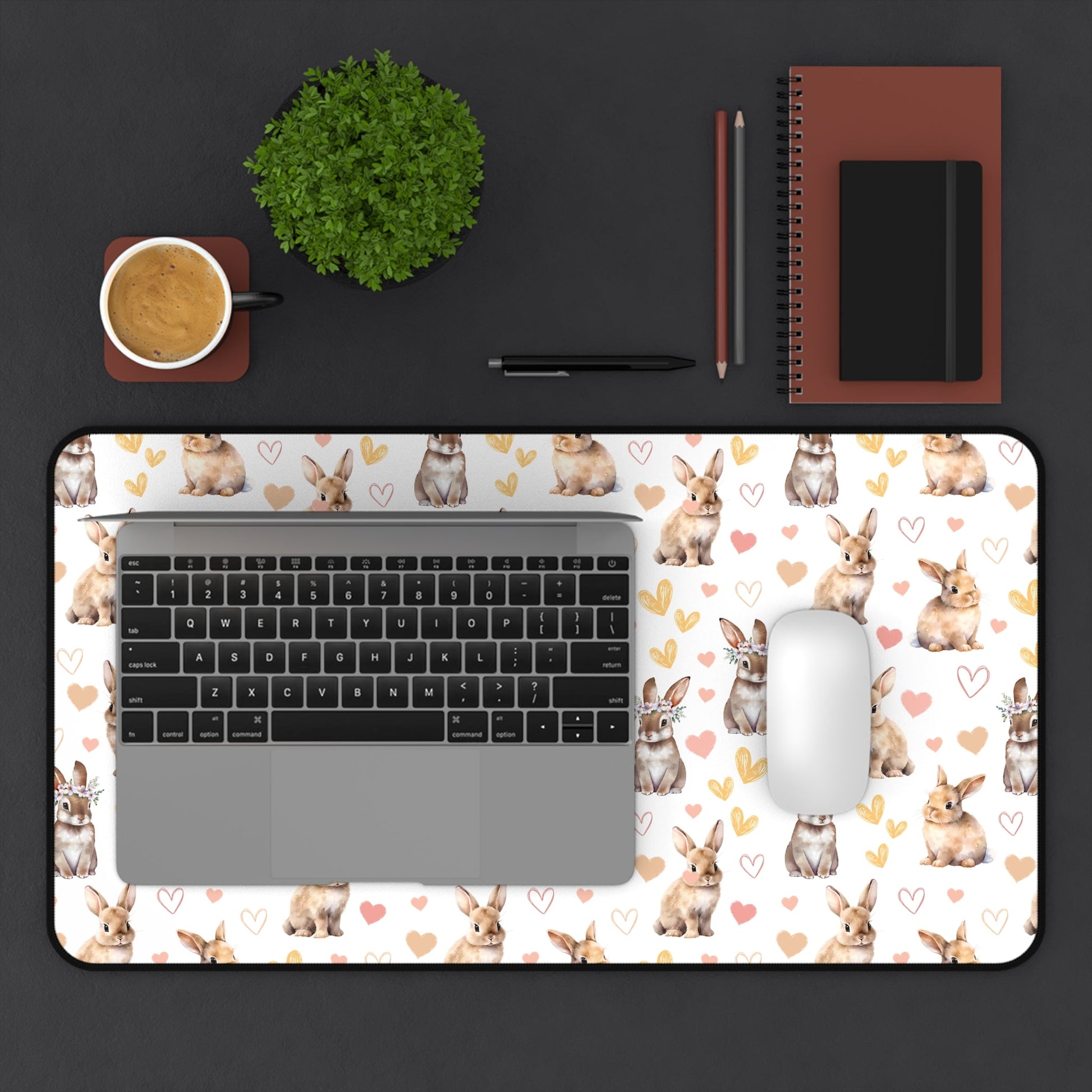 Bunny Love Desk Mat Cute Floral Rabbits Computer Mat Flower Crown Bunnies Office Mat - Home Decor - Kristine Celestine