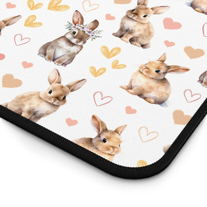 Bunny Love Desk Mat Cute Floral Rabbits Computer Mat Flower Crown Bunnies Office Mat - Home Decor - Kristine Celestine