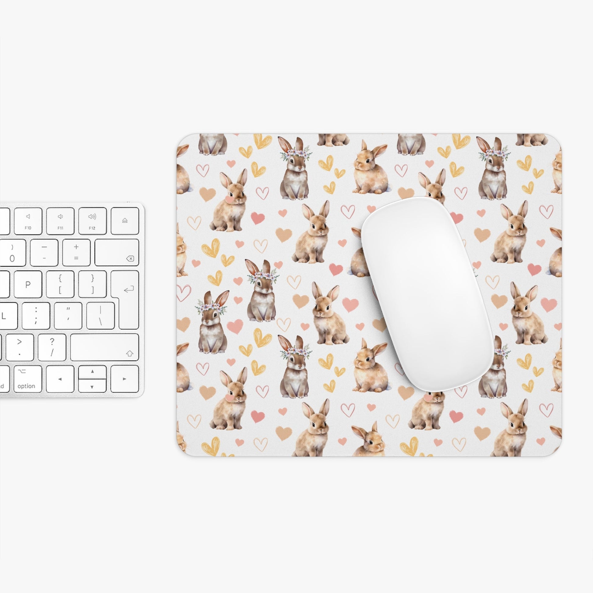 Bunny Love Mousepad Adorable Spring Rabbits Desk Mat Flower Crown Bunnies Mat - Home Decor - Kristine Celestine