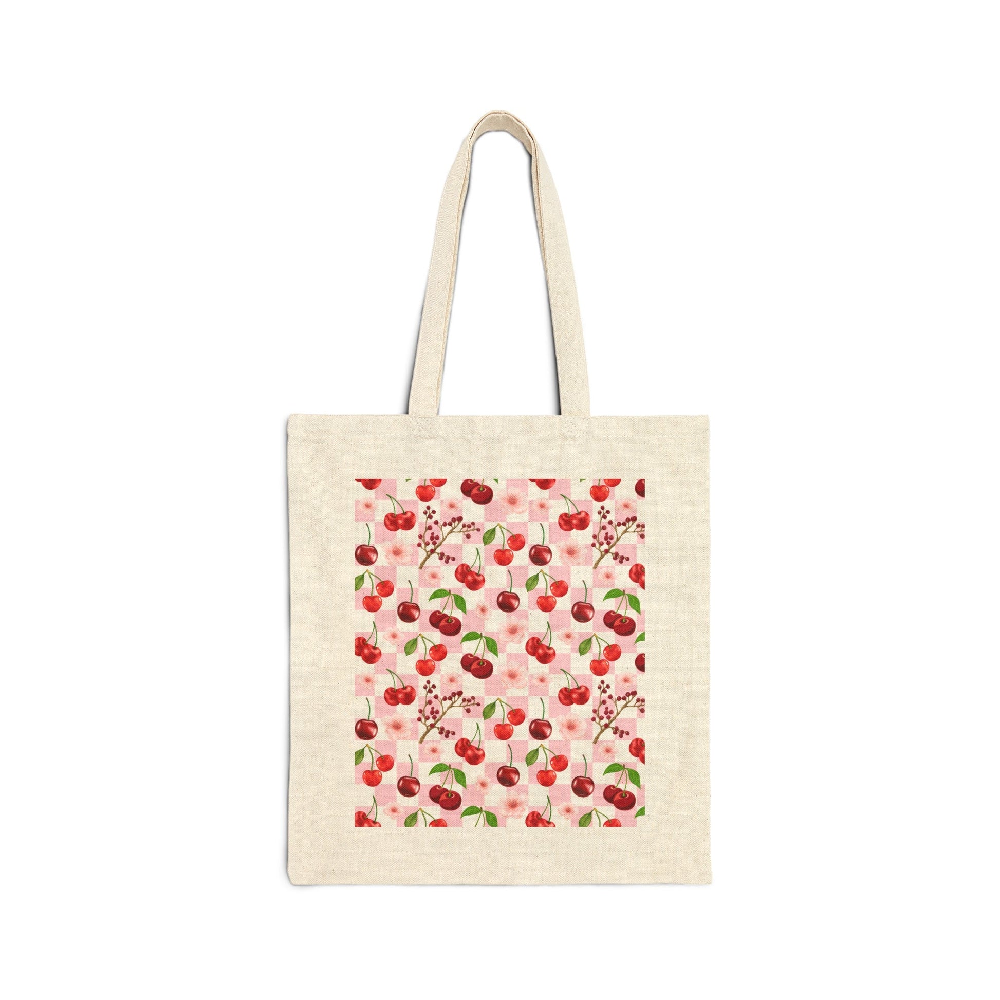 Cherry Checkerboard Cotton Canvas Tote Bag - Bags - Kristine Celestine