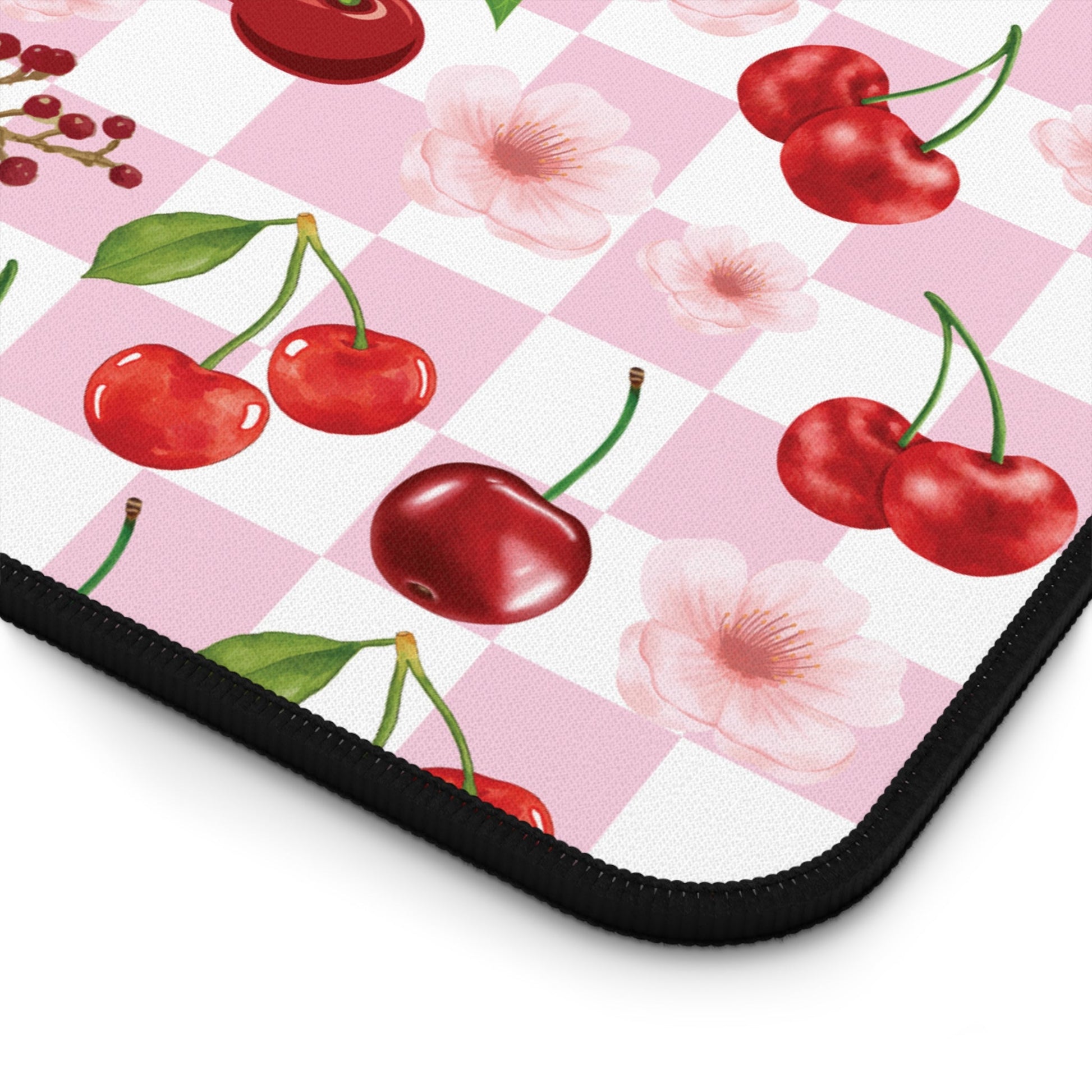 Cherry Checkerboard Desk Mat Sweet Red Cherries Computer Mat Pink and White Office Mat - Home Decor - Kristine Celestine