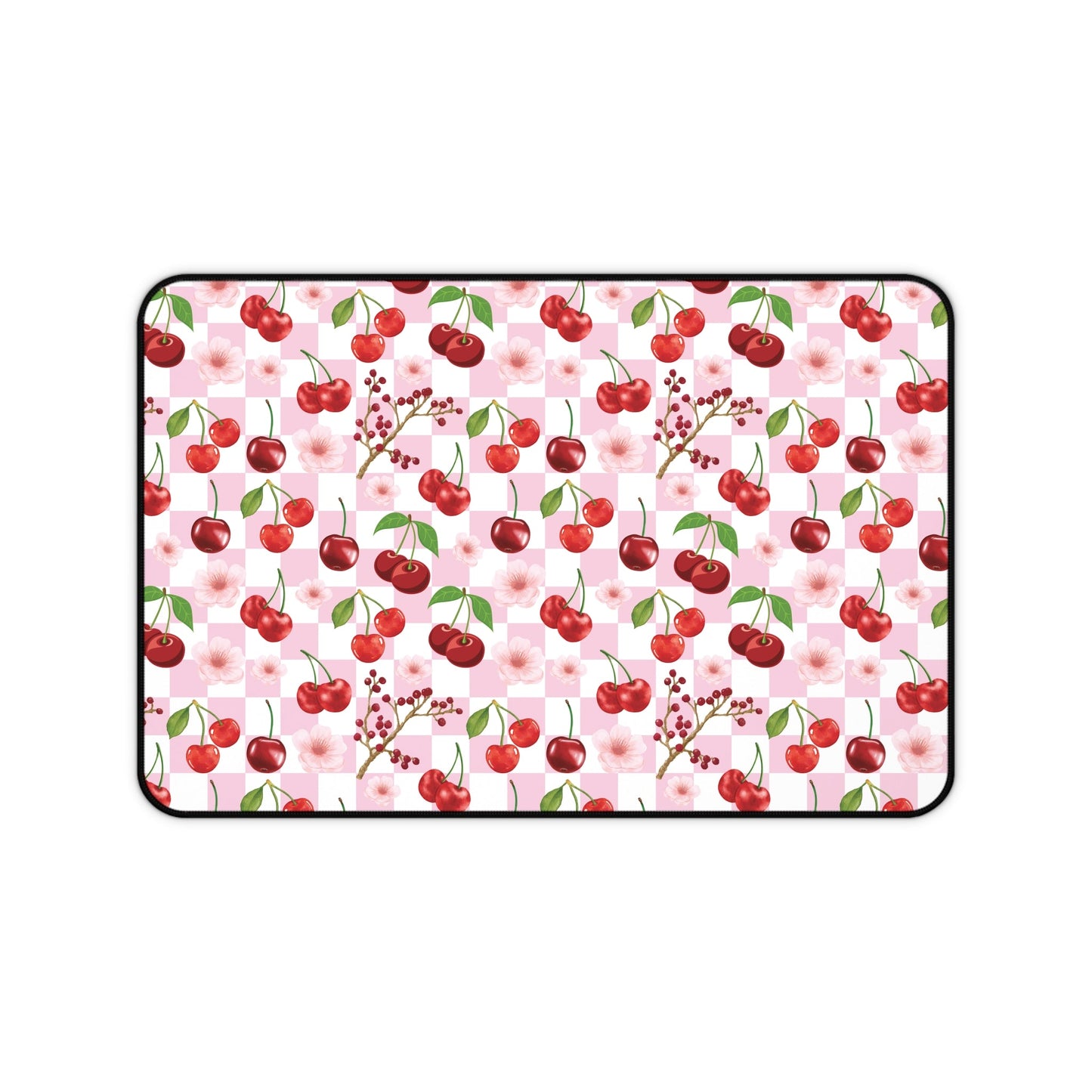 Cherry Checkerboard Desk Mat Sweet Red Cherries Computer Mat Pink and White Office Mat - Home Decor - Kristine Celestine