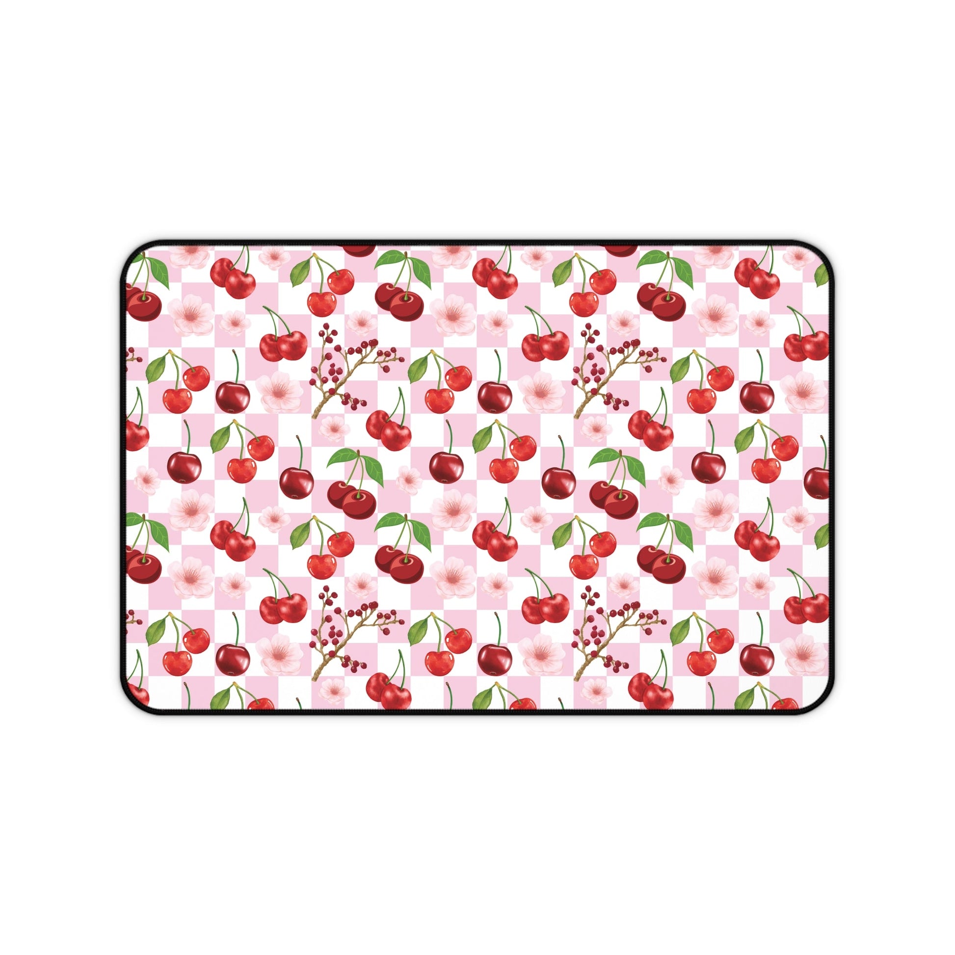 Cherry Checkerboard Desk Mat Sweet Red Cherries Computer Mat Pink and White Office Mat - Home Decor - Kristine Celestine