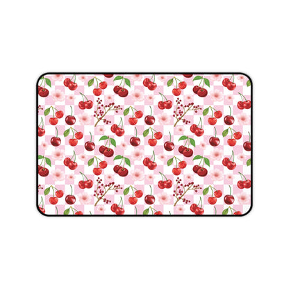 Cherry Checkerboard Desk Mat Sweet Red Cherries Computer Mat Pink and White Office Mat - Home Decor - Kristine Celestine