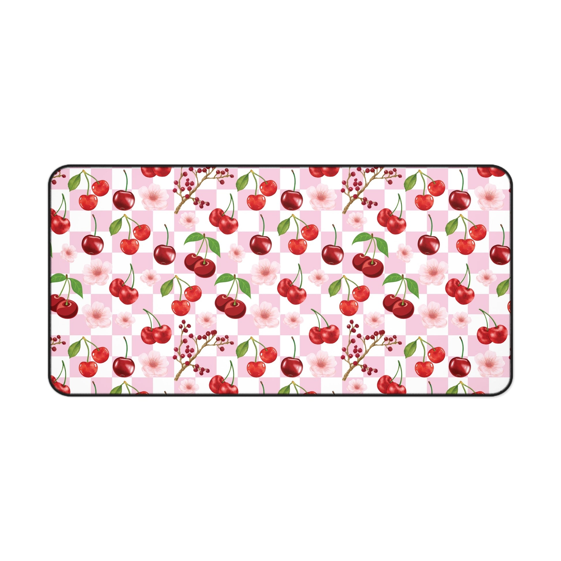 Cherry Checkerboard Desk Mat Sweet Red Cherries Computer Mat Pink and White Office Mat - Home Decor - Kristine Celestine