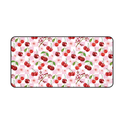 Cherry Checkerboard Desk Mat Sweet Red Cherries Computer Mat Pink and White Office Mat - Home Decor - Kristine Celestine