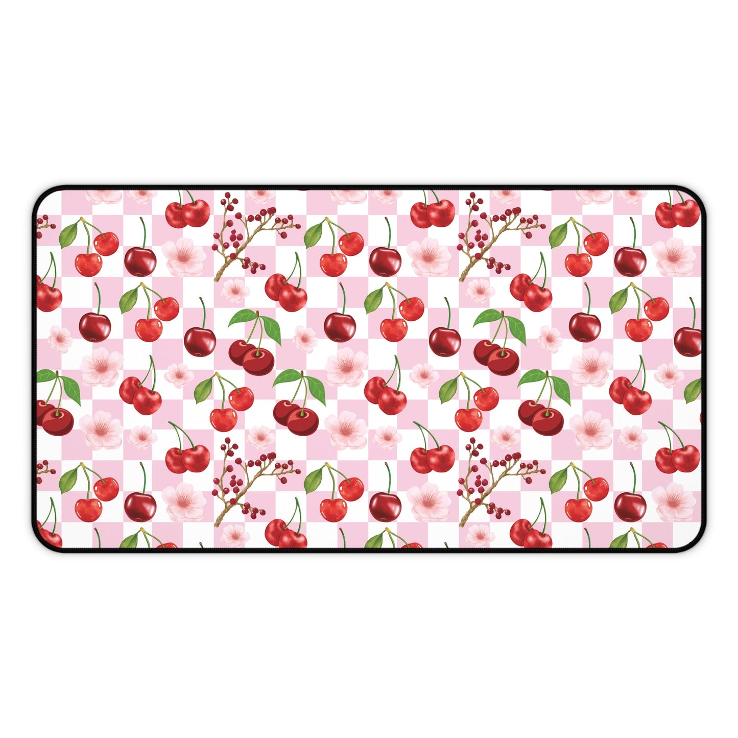 Cherry Checkerboard Desk Mat Sweet Red Cherries Computer Mat Pink and White Office Mat - Home Decor - Kristine Celestine