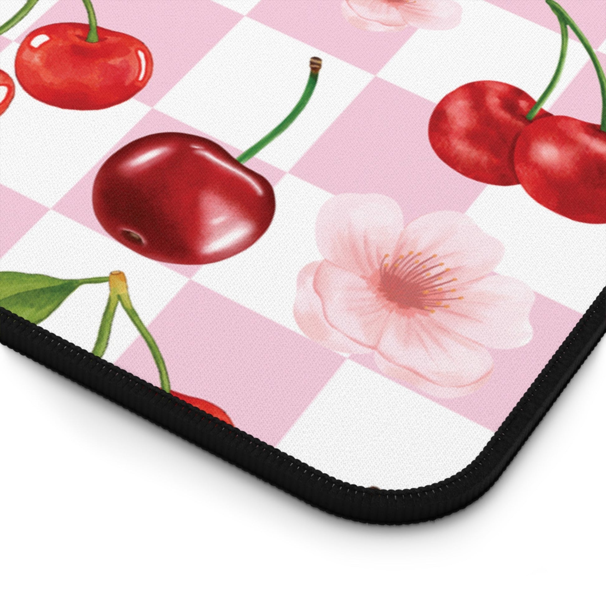 Cherry Checkerboard Desk Mat Sweet Red Cherries Computer Mat Pink and White Office Mat - Home Decor - Kristine Celestine