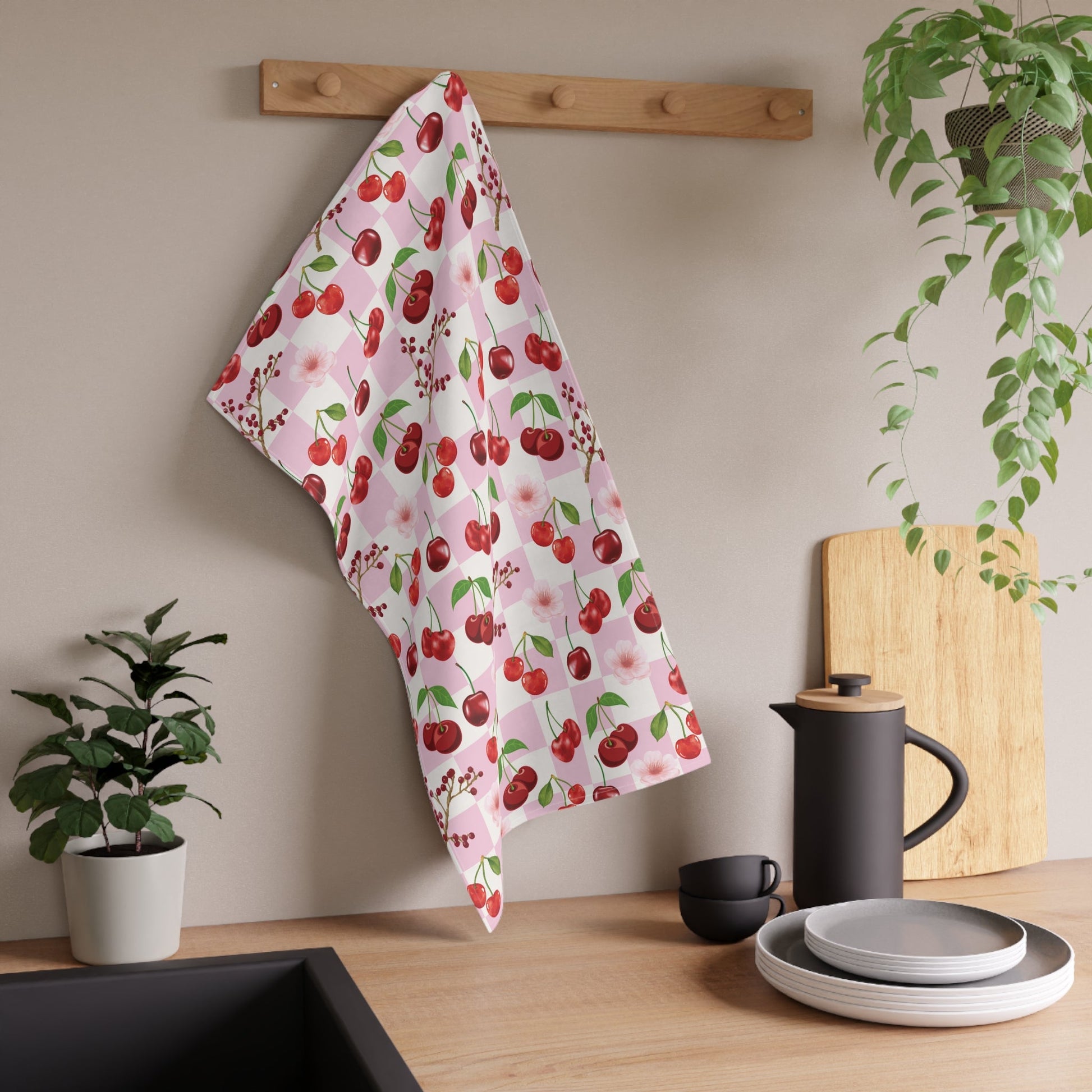 Cherry Checkerboard Kitchen Towel - Kitchen Towel - Kristine Celestine