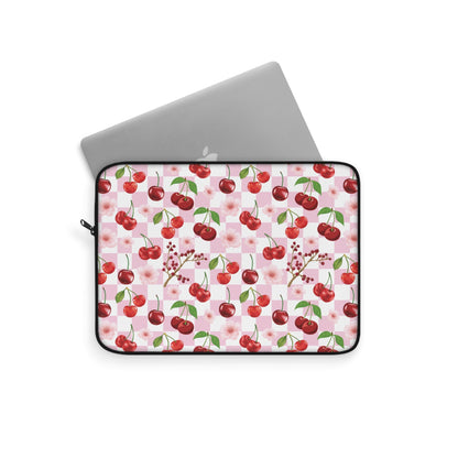 Cherry Checkerboard Laptop Sleeve Cute Red Cherries Laptop Pouch Pink Summer Laptop Bag Checkerboard Laptop Case Spring Laptop Protector Cute Tablet Sleeve Pretty Tablet Case Adorable Tablet Pouch - Laptop Sleeve - Kristine Celestine