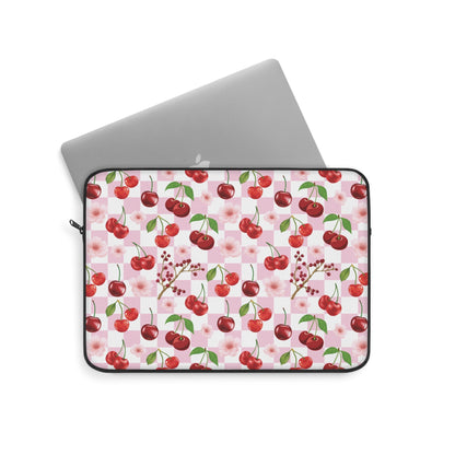 Cherry Checkerboard Laptop Sleeve Cute Red Cherries Laptop Pouch Pink Summer Laptop Bag Checkerboard Laptop Case Spring Laptop Protector Cute Tablet Sleeve Pretty Tablet Case Adorable Tablet Pouch - Laptop Sleeve - Kristine Celestine