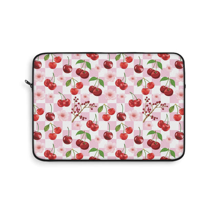 Cherry Checkerboard Laptop Sleeve Cute Red Cherries Laptop Pouch Pink Summer Laptop Bag Checkerboard Laptop Case Spring Laptop Protector Cute Tablet Sleeve Pretty Tablet Case Adorable Tablet Pouch - Laptop Sleeve - Kristine Celestine