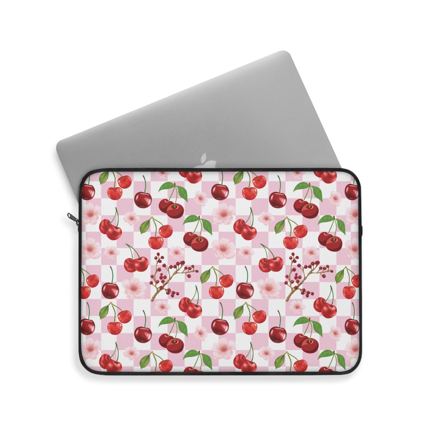 Cherry Checkerboard Laptop Sleeve Cute Red Cherries Laptop Pouch Pink Summer Laptop Bag Checkerboard Laptop Case Spring Laptop Protector Cute Tablet Sleeve Pretty Tablet Case Adorable Tablet Pouch - Laptop Sleeve - Kristine Celestine