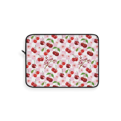 Cherry Checkerboard Laptop Sleeve Cute Red Cherries Laptop Pouch Pink Summer Laptop Bag Checkerboard Laptop Case Spring Laptop Protector Cute Tablet Sleeve Pretty Tablet Case Adorable Tablet Pouch - Laptop Sleeve - Kristine Celestine