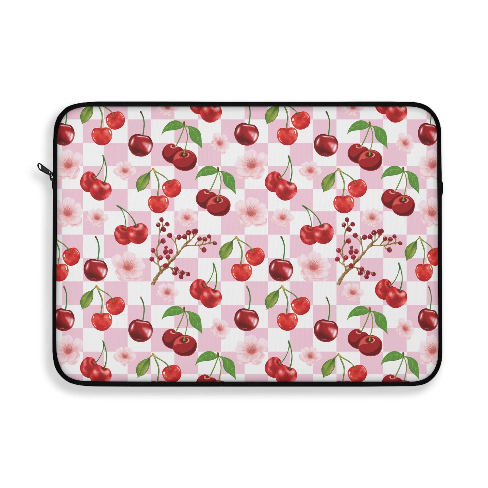 Cherry Checkerboard Laptop Sleeve Cute Red Cherries Laptop Pouch Pink Summer Laptop Bag Checkerboard Laptop Case Spring Laptop Protector Cute Tablet Sleeve Pretty Tablet Case Adorable Tablet Pouch - Laptop Sleeve - Kristine Celestine