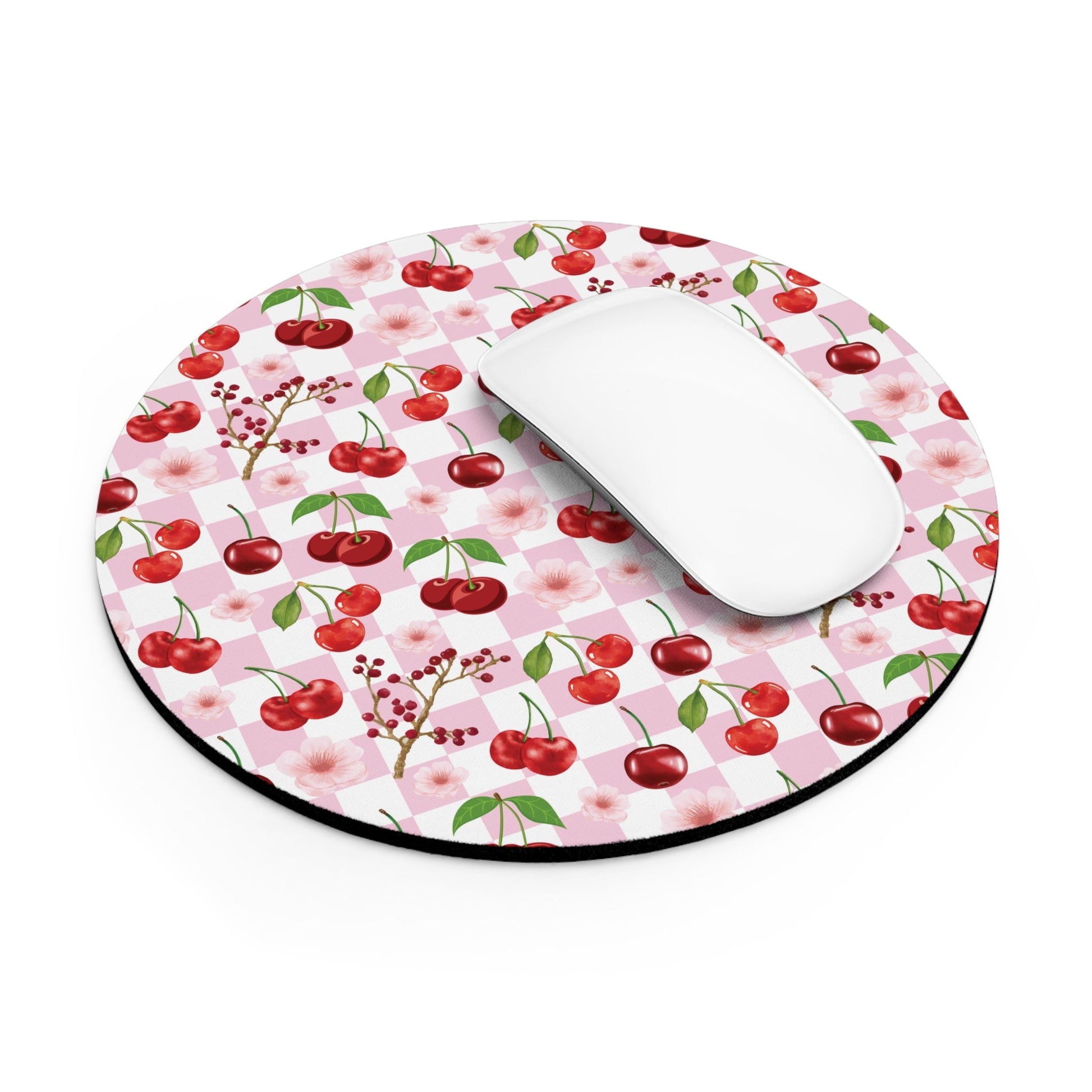 Cherry Checkerboard Mousepad Sweet Red Cherries Desk Mat Pink and White Mouse Pad - Home Decor - Kristine Celestine