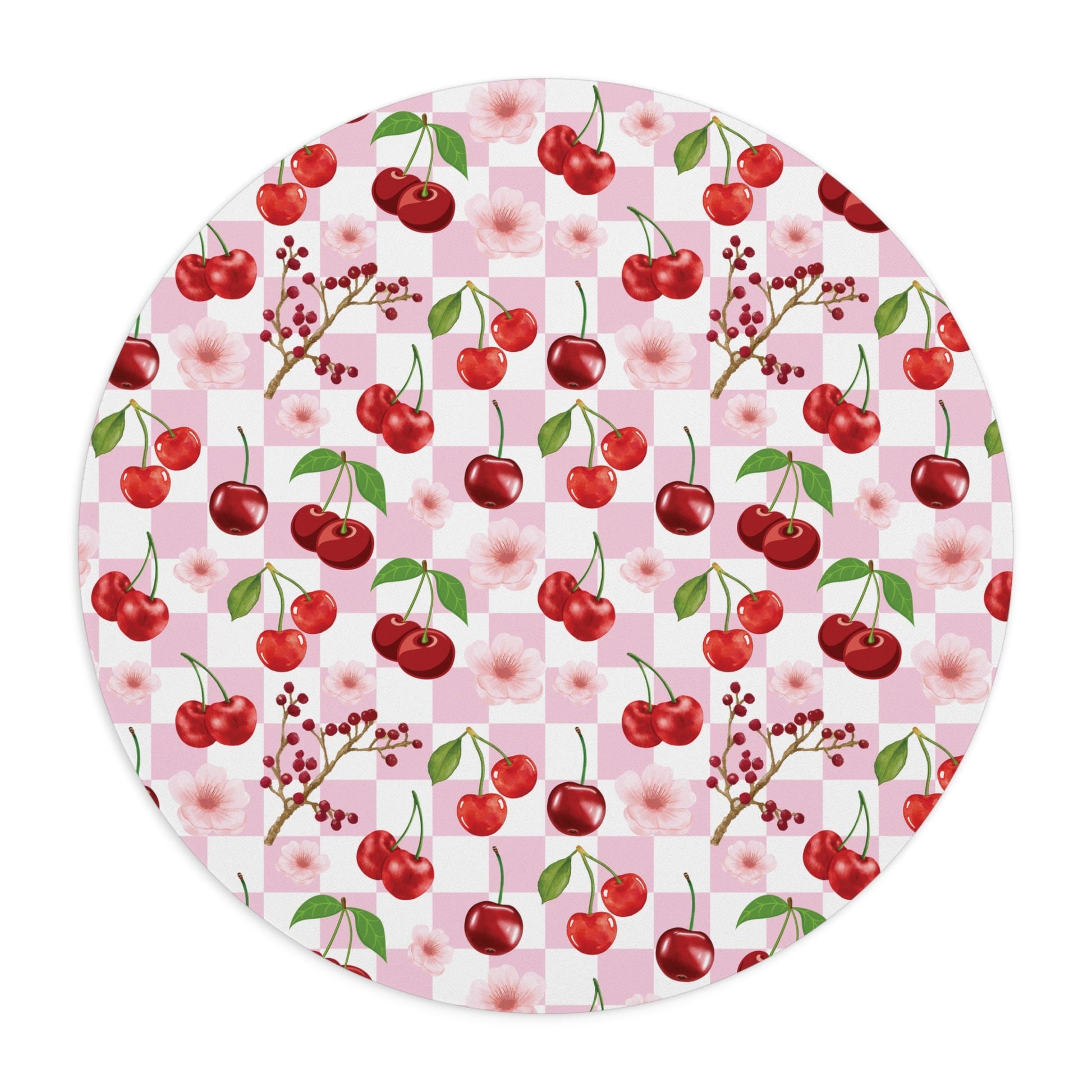 Cherry Checkerboard Mousepad Sweet Red Cherries Desk Mat Pink and White Mouse Pad - Home Decor - Kristine Celestine